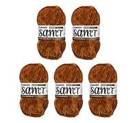 myboshi Samt Wolle zum Häkeln und Stricken, weiche Chenille Wolle im XXL-Knäuel, perfekt für Amigurumi und Kissen, 100% flauschige Polyester, 100g, Ll 100m Braun (Biber), 5 Knäuel