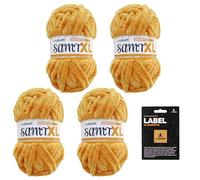 myboshi Samt XL, kuscheliges, extra dickes Chenillegarn, super chunky, zum Häkeln und Stricken, XXL-Knäuel, Label, 100g, Ll 40m, Gelb (Bernstein) 4 Knäuel