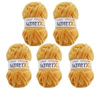 myboshi Samt XL, kuscheliges, extra dickes Chenillegarn, super chunky, zum Häkeln und Stricken, XXL-Knäuel, 100g, Ll 40m, Gelb (Bernstein) 5 Knäuel