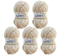 myboshi Samt XL, kuscheliges, extra Dickes Chenillegarn, super Chunky, zum Häkeln und Stricken, XXL-Knäuel, 100g, Ll 40m, Beige (Sand) 5 Knäuel