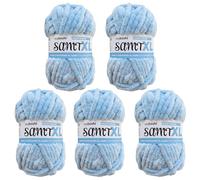 myboshi Samt XL, kuscheliges, extra Dickes Chenillegarn, super Chunky, zum Häkeln und Stricken, XXL-Knäuel, 100g, Ll 40m, Blau (Hortensie) 5 Knäuel