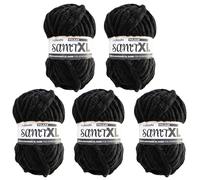 myboshi Samt XL, kuscheliges, extra dickes Chenillegarn, super chunky, zum Häkeln und Stricken, XXL-Knäuel, 100g, Ll 40m, Schwarz (Vulkan) 5 Knäuel