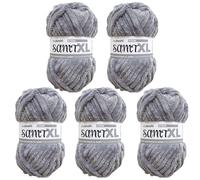 myboshi Samt XL, kuscheliges, extra Dickes Chenillegarn, super Chunky, zum Häkeln und Stricken, XXL-Knäuel, 100g, Ll 40m, Grau (Stein) 5 Knäuel