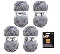 myboshi Samt XL, kuscheliges, extra dickes Chenillegarn, super chunky, zum Häkeln und Stricken, XXL-Knäuel, Label, 100g, Ll 40m, Grau (Stein) 4 Knäuel
