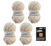 myboshi Samt XL, kuscheliges, extra dickes Chenillegarn, super chunky, zum Häkeln und Stricken, XXL-Knäuel, Label, 100g, Ll 40m, Beige (Sand) 4 Knäuel