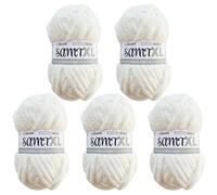 myboshi Samt XL, kuscheliges, extra Dickes Chenillegarn, super Chunky, zum Häkeln und Stricken, XXL-Knäuel, 100g, Ll 40m, Weiß (Seerose) 5 Knäuel