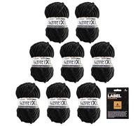 myboshi Samt XL, kuscheliges, extra dickes Chenillegarn, super chunky, zum Häkeln und Stricken, XXL-Knäuel, Label, 100g, Ll 40m, Schwarz (Vulkan) 8 Knäuel