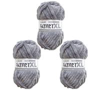 myboshi Samt XL, kuscheliges, extra dickes Chenillegarn, super chunky, zum Häkeln und Stricken, XXL-Knäuel, 100g, Ll 40m, Grau (Stein) 3 Knäuel