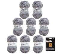 myboshi Samt XL, kuscheliges, extra dickes Chenillegarn, super chunky, zum Häkeln und Stricken, XXL-Knäuel, Label, 100g, Ll 40m, Grau (Stein) 8 Knäuel