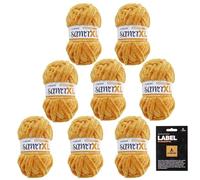 myboshi Samt XL, kuscheliges, extra dickes Chenillegarn, super chunky, zum Häkeln und Stricken, XXL-Knäuel, Label, 100g, Ll 40m, Gelb (Bernstein) 8 Knäuel