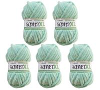 myboshi Samt XL, kuscheliges, extra Dickes Chenillegarn, super Chunky, zum Häkeln und Stricken, XXL-Knäuel, 100g, Ll 40m, Grün (Eukalyptus) 5 Knäuel