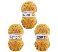 myboshi Samt XL, kuscheliges, extra dickes Chenillegarn, super chunky, zum Häkeln und Stricken, XXL-Knäuel, 100g, Ll 40m, Gelb (Bernstein) 3 Knäuel
