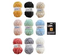 myboshi Samt XL Wollpaket Wunderland, extradickes, kuschelweiches Chenillegarn 9 Knäuel x 100g, Lauflänge 40m, 100% Polyester, Unifarben 9 Knäuel