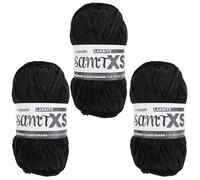 myboshi Samt XS, flauschiges, dünnes Chenillegarn, zum Häkeln und Stricken, für Mini-Amigurumi, Accessoires und Bekleidung, 50g, Ll 90m, Schwarz (Lakritz) 3 Knäuel