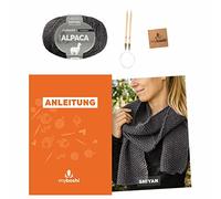 myboshi Strickset Schal Shiyan, inkl. Alpaca Wolle, Nadel und Anleitung, für Oberbekleidung, Strickpaket, 10% Alpaka, 25% Schurwolle Grau, mit Rundstricknadel