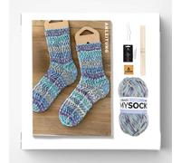 myboshi Strickset Socken Alais inkl. mysocks Merino Sockenwolle, Nadelspiel, Zopfnadeln, Wollnadeln, Label, Anleitung, 75% Schurwolle, 25% Polyamid Lila (Lavendel) mit Nadelspiel
