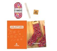 myboshi Strickset Socken Beaubien, inkl. mysocks Pixel Sockenwolle, Nadelspiel, Anleitung Label in Lederoptik, 75% Schurwolle, 25% Polyamid, Rot (Nova) mit Nadelspiel