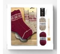 myboshi Strickset Socken Donia inkl. mysocks Merino Sockenwolle, Nadelspiel, Wollnadeln, Label, Anleitung, 75% Schurwolle, 25% Polyamid Beige (Strandhafer) mit Nadelspiel