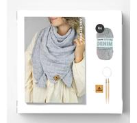 myboshi Strickset Tuch Rügen für Anfänger, inkl. Jeansgarn, Rundstricknadel, Anleitung und Label, 50% recyceltes Denim, 50% Baumwolle (Bio), Hellblau (Vintage) mit Rundstricknadel