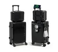 MYBOX 50,8 cm Handgepäck und 30,5 cm Mini-Kosmetikkoffer, Reiseset, leichter Koffer mit TSA-Schloss mit Spinnrädern (2-teiliges Set), Schwarz, 20 Inch, Mit Spinnrollen