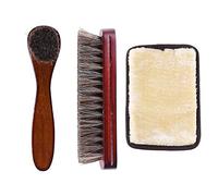 MYCreator Schuhglanz-Bürsten-Set, Pferdehaarborsten, Schuhputzbürste & Langer Griff, massiver Holzgriff, Schuhbürsten Lederpflege, Schuhdauerbürste mit Poliertuch (4#)