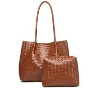 Myhozee Handtasche Damen Mittelgroß Tote - Wasserdicht PU Leder Shopper Tasche Damen mit Magnetverschluss & Kleiner Tasche - Tote Bag Taschen für Arbeit, Uni, Büro & Alltag Braun