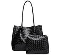 Myhozee Handtasche Damen Mittelgroß Tote - Wasserdicht PU Leder Shopper Tasche mit Magnetverschluss & Kleiner Tasche - Tote Bag Damen Schwarze Handtasche für Damen für Arbeit, Uni, Büro & Alltag
