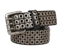 MYIESAXL 3-Reihiger Nietengürtel, Extra Langer Gürtel, Punk-Rock-Niete, Goth, Hip-Hop, Herren/Damen, Personalisierte Echtledergürtel für Jeans, Hosen, 3,8 cm Breit