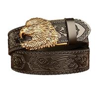MYIESAXL Herren-Ratschengürtel Aus Leder mit Tierjagd-Weißkopfseeadler-Schiebeschnalle, Western-Cowboy-Blumengravur, Handgefertigt, Geprägte Gürtel für Jeans, Hosen, Accessoires