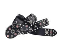 MYIESAXL Nietengürtel Metall Vintage Punk Rock Goth Nieten Vollnarbenledergürtel für Damen/Herren mit Nietenschnalle, 38 Mm Breit