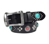 MYIESAXL Punk Rock Türkis & Rot Perlen Inlay Runder Blumen Nietengürtel, Damen Herren Western Ledergürtel Gothic Silber Nieten Kreis Gürtel Taillengurt