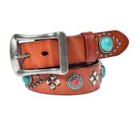 MYIESAXL Punk Rock Türkis & Rot Perlen Inlay Runder Blumen Nietengürtel, Damen Herren Western Ledergürtel Gothic Silber Nieten Kreis Gürtel Taillengurt