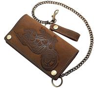 myledershop Echt Büffel-Vollleder Querformat Bikerbörse/Geldbörse/Geldbeutel/Portemonnaie/Portmonee mit Metallkette mit herausnehmbarem Kartenetui mit RFID & NFC Schutz in 3 Farben (Braun)