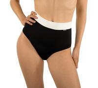 MYLILY Perioden Bikinihose Schwarz Damen | High Waist Bikinihose mit weißem Bund | Perioden Bikini High Waist | Perioden Bademode zum Schwimmen | Perioden Badehose Schwarz Weiß (M)