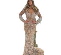 MYLLJBD Brautjungfernkleid Schwerperlen Abendkleid Fischschwanz Gold Quasten Elegant Sexy Langes Kleid-Bildfarbe-XXL