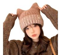 MYLLJBD Winter Bucket Hats for Women Damen Häkelmütze, Strickmütze Mit Katzenohren, Slouchy Beanie, Süße Vintage-mütze, Flauschige Wintermütze Aus Wolle-braun