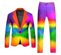 Mymyguoe Anzug Herren 2 Teilig Sets Regenbogen Mottoparty Disco Anzug Herrenanzug 2 Teiler Disco Outfit Blazer Anzugjacke Hose Set Sakko Anzughose Zweiteiler Faschingskostüme Karneval Kostüm
