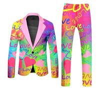 Mymyguoe Anzug Herren 2 Teilig Sets Regenbogen Mottoparty Disco Anzug Herrenanzug 2 Teiler Disco Outfit Blazer Anzugjacke Hose Set Sakko Anzughose Zweiteiler Faschingskostüme Karneval Kostüm