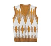 Mymyguoe Argyle Muster Strickpullover Herren Karo Weste V-Ausschnitt Pulloverwestee Strickwaren Strickpullunder Ärmellose Strickweste Pullunder Herbst Winter Zopfstrickpullover Kurz Tank Top