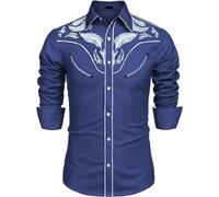 Mymyguoe Cowboy Westernhemden Herren Cowboy Langarm Hemden Herrenhemden Button Down Hippie Shirt Cowboy Kostüm Freizeithemden Stretch Langarm Cowboy Hemd Western Shirts Western-Cowboy-Hemd Cowboyhemd
