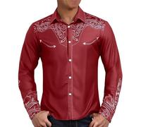 Mymyguoe Cowboy Westernhemden Herren Cowboy Langarm Hemden Herrenhemden Button Down Hippie Shirt Cowboy Kostüm Freizeithemden Stretch Langarm Cowboy Hemd Western Shirts Western-Cowboy-Hemd Cowboyhemd