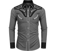 Mymyguoe Cowboy Westernhemden Herren Western Cowboy Hemd Langarm Snap Stickerei Hemden Cowboy Country Western Shirts Button Down Hippie Shirt Cowboy Kostüm Freizeithemden Stretch Langarm Cowboyhemd