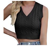 Mymyguoe Damen Strickweste Kurz Bauchfrei Pullunder Ärmellos Tank Top Winterpullover Crop Top Winter Sweater Elegant Zopfmuster Häkelweste Tanktop Basic Soft Strickpullunder Streetwear