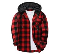 Mymyguoe Flanellhemd Herren Langarmshirt Holzfällerjacke Vintage Plaid Freizeitjacke Farbblock Mit Kapuze Holzfällerhemd Kapuzenpullover Hemdjacke Kariert Wattiert Jacke