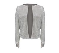 Mymyguoe Glitzer Jacke Damen Pailletten Blazer Strickjacke Damen Kurz Offene Cardigan Langarm Bolero Dünne Elegant Ohne Knöpfe Jacke Bolerojacke Festliche Jacke Zum Abendkleid Pailletten-Jacke