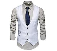 Mymyguoe Herren Anzugweste V-Ausschnitt Ärmellose Anzugjacke Knopftasche Blazer Hochzeitsweste Formelle Abendessen Sleeveless Kellnerweste Freizeitweste Kellner Uniform