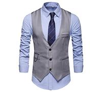 Mymyguoe Herren Anzugweste V-Ausschnitt Sleeveless Kellnerweste Knopftasche Blazer Hochzeitsweste Formelle Abendessen Freizeitweste Kellner Uniform Ärmellose Anzugjacke