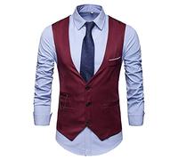 Mymyguoe Herren Anzugweste V-Ausschnitt Sleeveless Kellnerweste Knopftasche Blazer Hochzeitsweste Formelle Abendessen Freizeitweste Kellner Uniform Ärmellose Anzugjacke