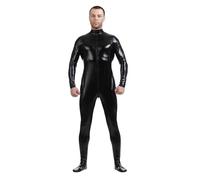 Mymyguoe Herren Latex Jumpsuit Wetlook Overall Body Latex-Look Unterwäsche Unterhemd Männer Ganzanzug Kunstleder Bodysuit Ganzkörperanzug Jumpsuit Leder Mesh Patchwork Overalls Clubwear