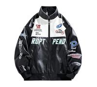 Mymyguoe Herren Lederjacke Varsity Jacke Vintage Letter Racer Oversized Baseball Bomber Jacken Unisex Streetwear Mäntel Motorradjacke Blousons Blockierung Street Style Pu